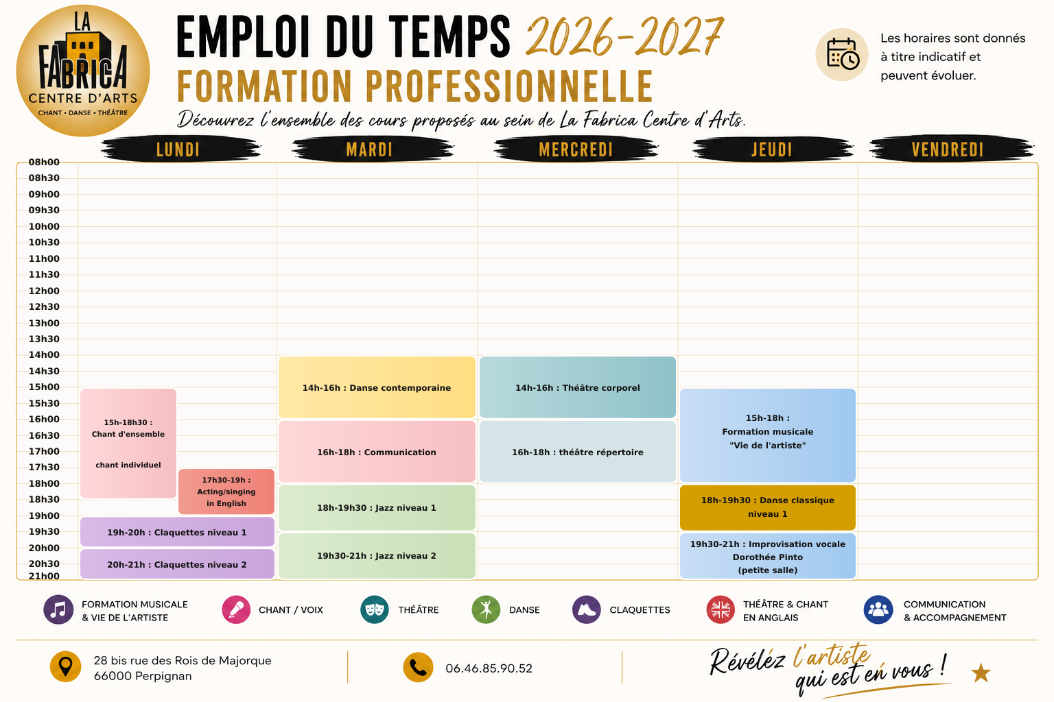 emploi du temps formation professionnelle 2026 2027 nouveaux horaires